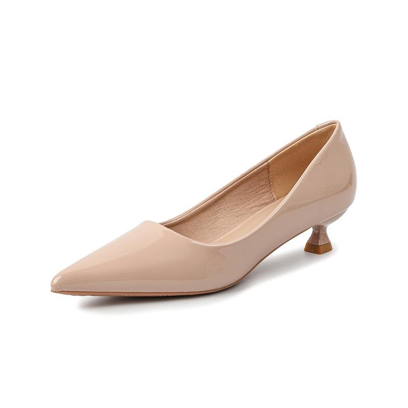 Туфли-лодочки на низком каблуке 3 см для женщин, из яркой лакированной кожи, с острым носком, для работы, с неглубоким вырезом, одинарные туфли