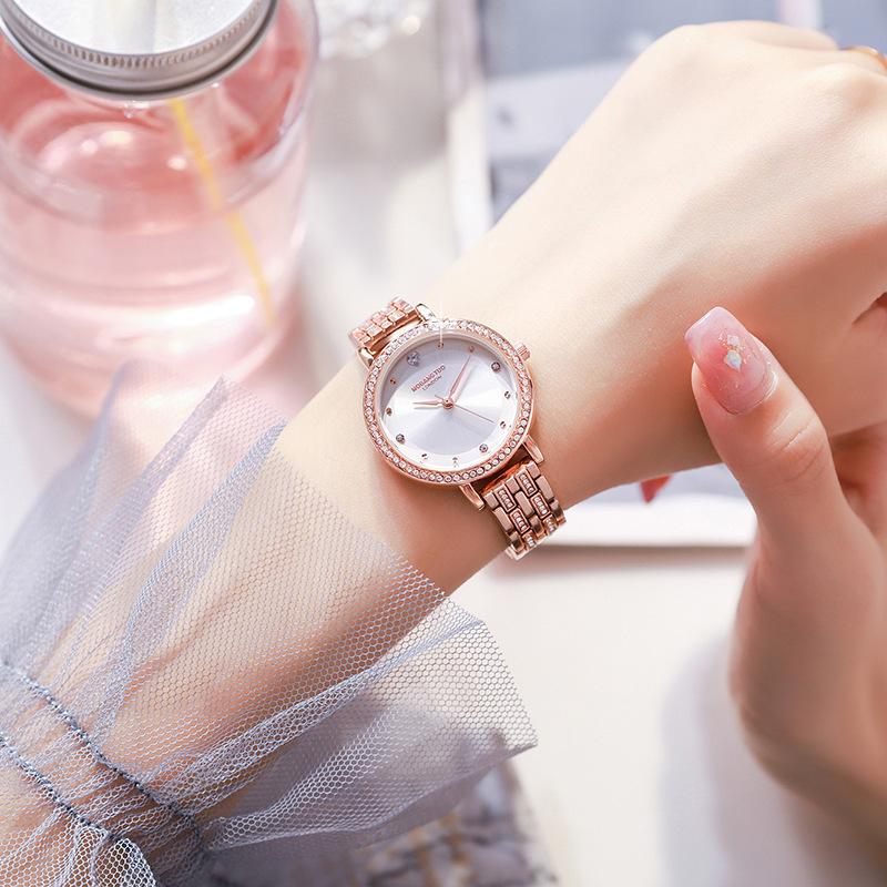 Женские часы со стальным браслетом, инкрустированным бриллиантами, модные, роскошные, простые, градиентные, двухслойный перламутровый циферблат, водонепроницаемые кварцевые часы