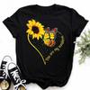 Sunflower with Dragonfly Women Tshirt Harajuku Short Sleeve Black T Shirts Cartoon Casual Tops Tees Clothes
