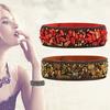 Korean Velvet Natural Crystal Broken Stones Multi-color Buckle Wide Bracelet