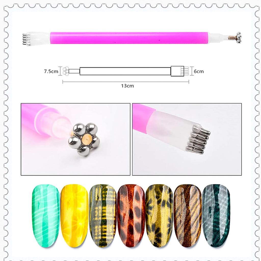 YIKOOLIN 1/2/5Pcs/Set Pieces Nail Magnet Stick Cat Eye Magnet Tool Double-Headed Flower Design Nail Art Magnet Pen for Salon