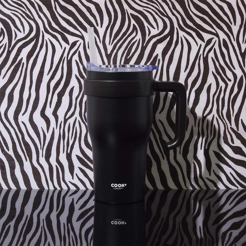 Miami THERMAL MUG 600 black with handle and straw