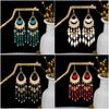 Bohemian Ethnic Water Drop Tassel Earrings with Rice Beads and Crescent Design