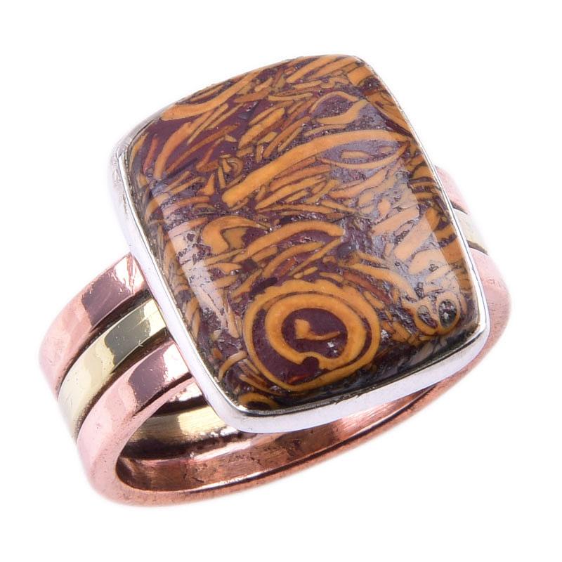 Двухцветное подарочное кольцо из стерлингового серебра 925 пробы с натуральным драгоценным камнем Марьям Джаспер S.7 K9P93