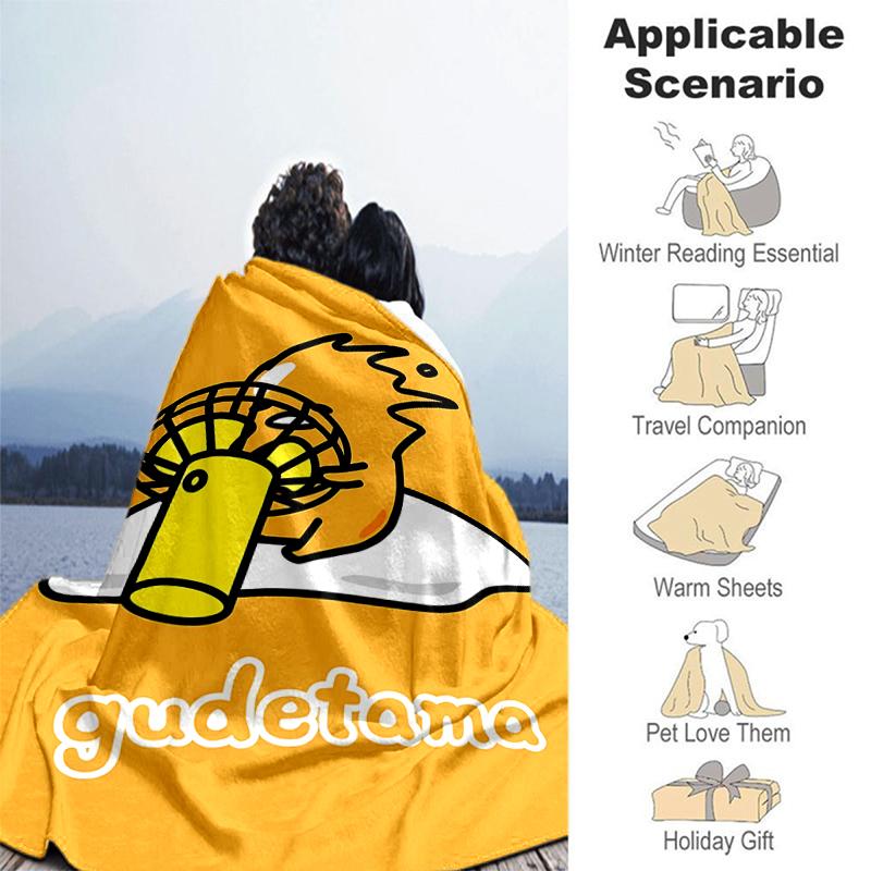 1pc Blanket Sanrio Gudetama Print Design, Lightweight Blanket for Sofa, Bed- Soft &Warm, Gift for All Seasons like Christmas, Halloween