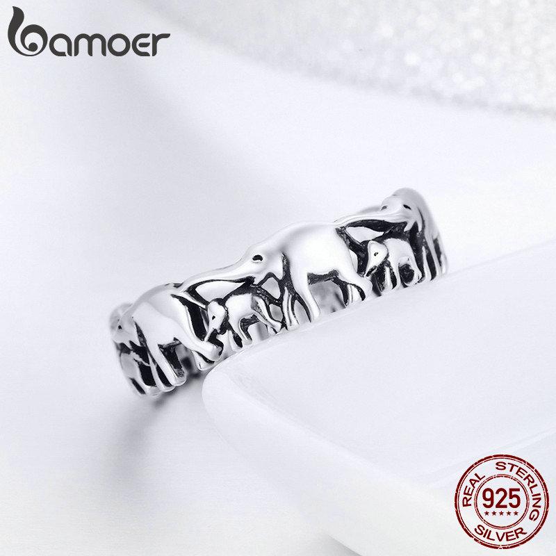 BAMOER Кольцо из стерлингового серебра 925 "Слоны"