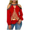 Женская свободная модная рождественская футболка с принтом, сексуальная футболка без бретелек с длинным рукавом и подвесным воротником