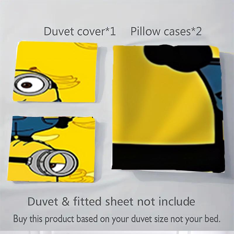 3Pcs Minions Yellow Background Bedding Sets For All Sizes New 3D Printed Bed Cover Comforter Duvet Cover Pillowcase Bedroom Decoration