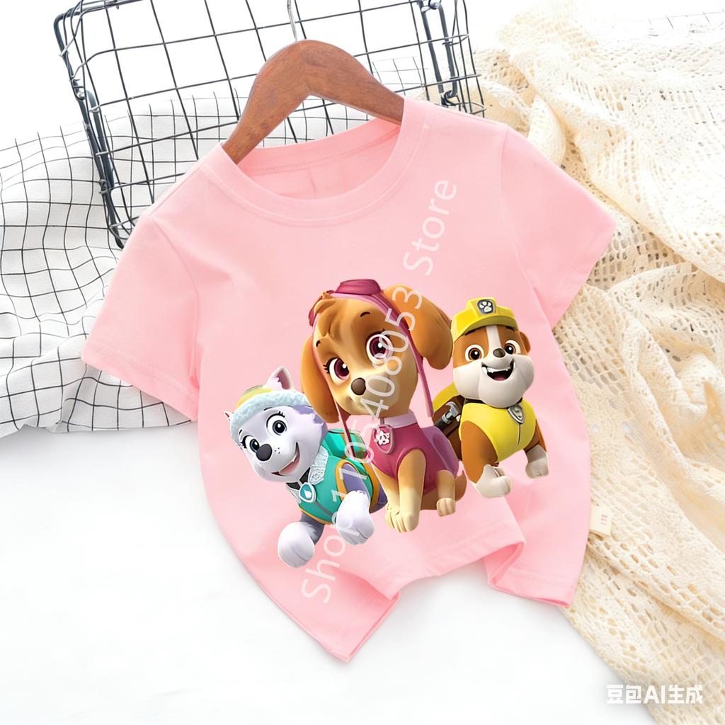 Children Short Sleeve Tshirt Cartoon Chase Skye Print Pullover Boys Girls Summer Breathable Casual Cotton Tops Gifts
