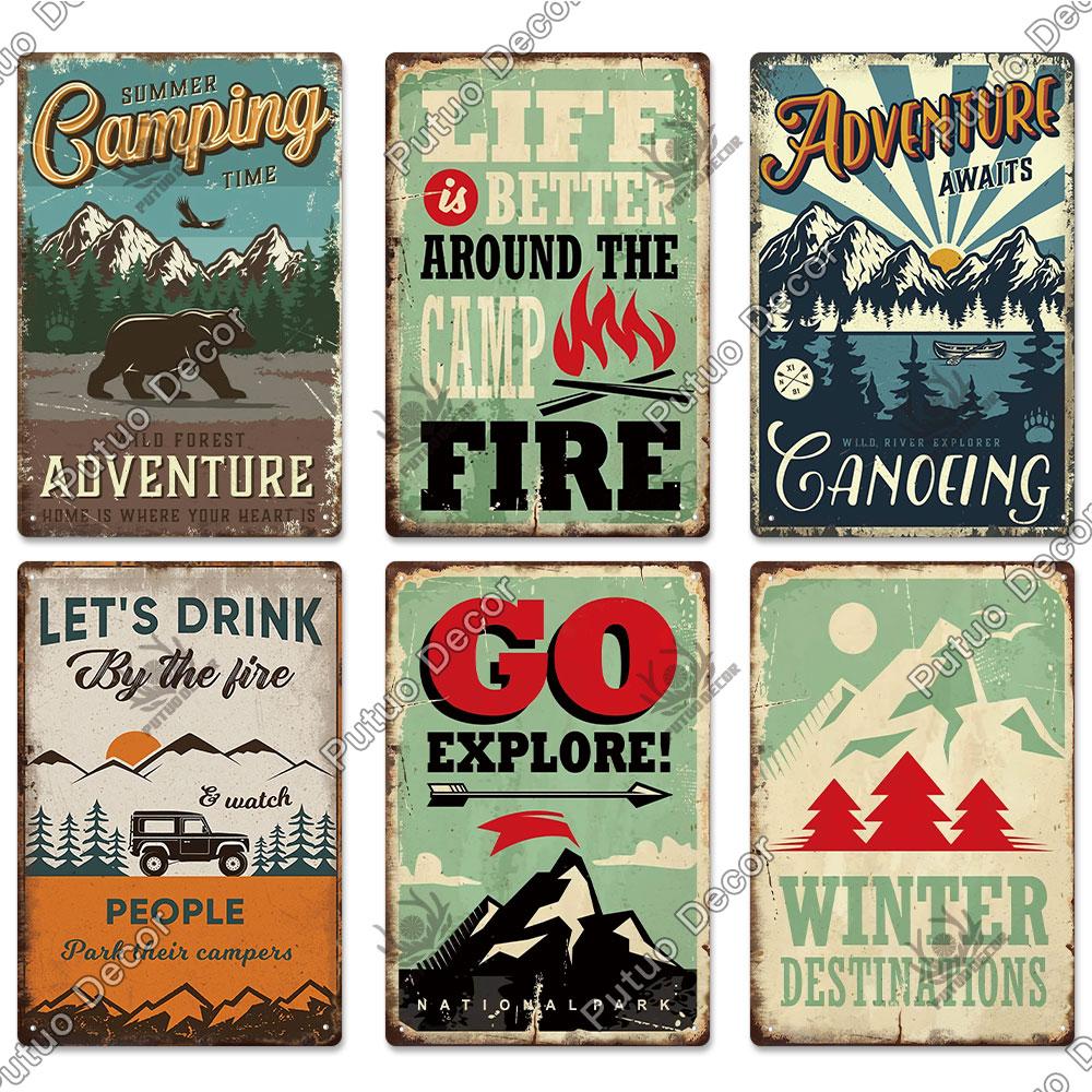 Decor Camping Tin Sign Vintage Plaque Metal Plate Retro Posters Wall Art Decor for Trip Car Home Living Room Unique Gift