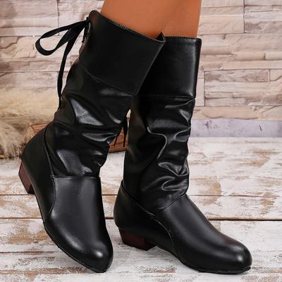 Модные женские полусапоги до середины икры, зимние, на низком каблуке, больших размеров, удобная обувь, женские модные элегантные ботинки для улицы, женские ботинки