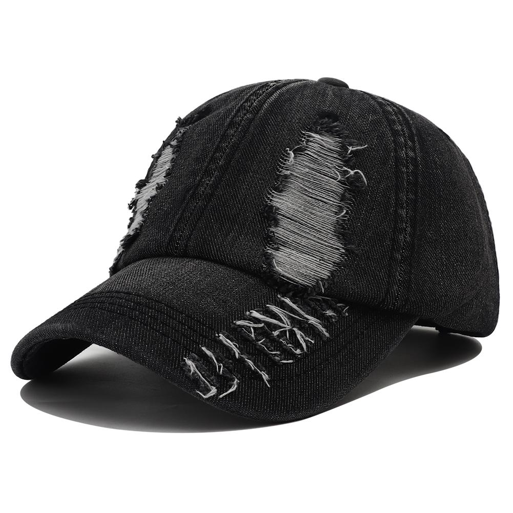 2024 Новая однотонная рваная бейсболка Стильная джинсовая кепка-snapback Хип-хоп Дышащая уличная одежда Потертые кепки для женщин и мужчин