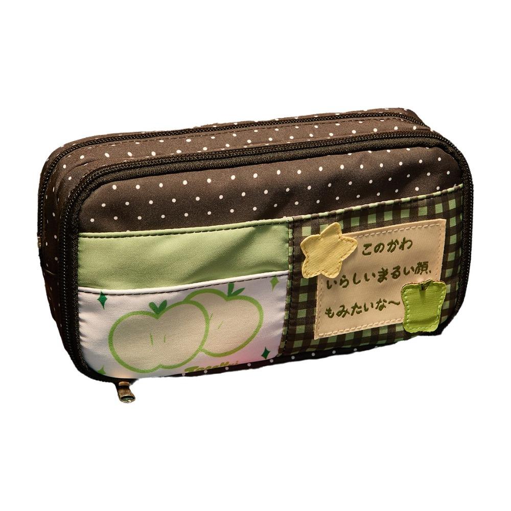Polka Dot Zipper Pencil Pouch Patchwork Style Pen Storage Bag Everyday Storage