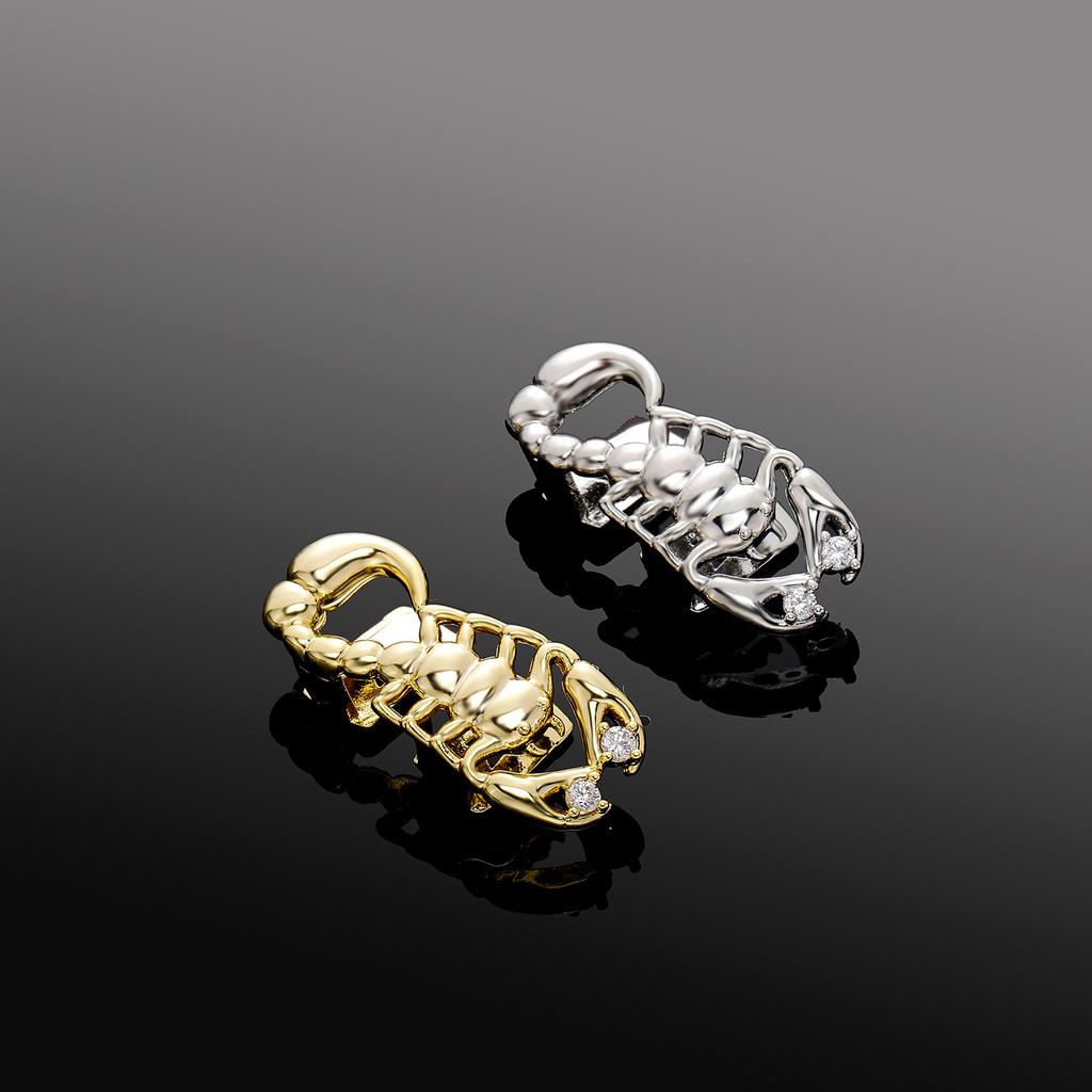 European American Street Hip Hop Hollow Scorpion Copper Grillz Connected Double Teeth Personality Decor Rappers