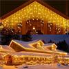 4.8M LED Curtain Icicle String Lights Christmas Garland Fairy Light Droop 0.4-0.6m Outdoor Lighting for Garden Street Mall Eaves