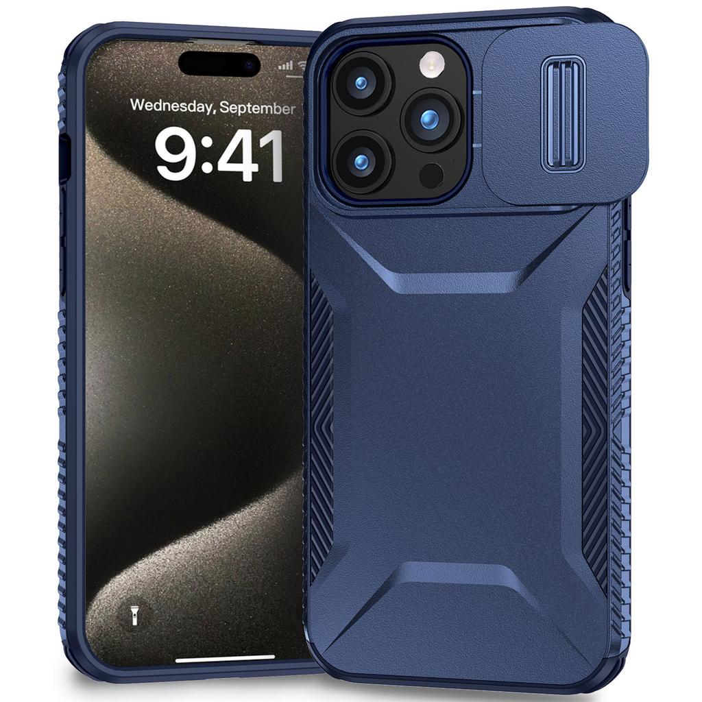 Чехол для iPhone 15 Pro, противоскользящий, из ПК+ТПУ, с выдвижной защитой камеры
