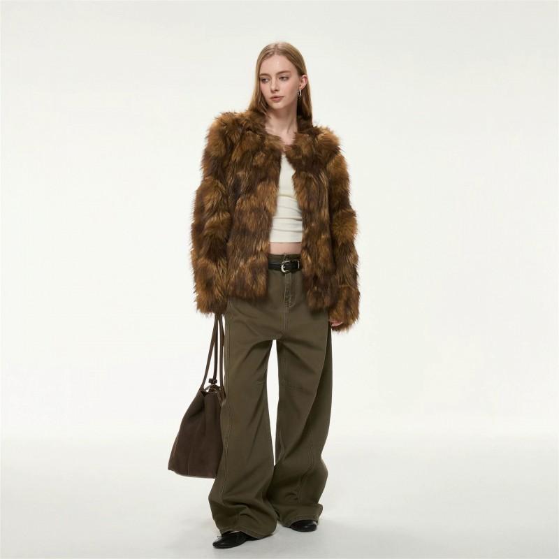 Fox Fur Coat Retro Modern Hand-Dyed Irregular Two-Tone Womens Winter Outerwear