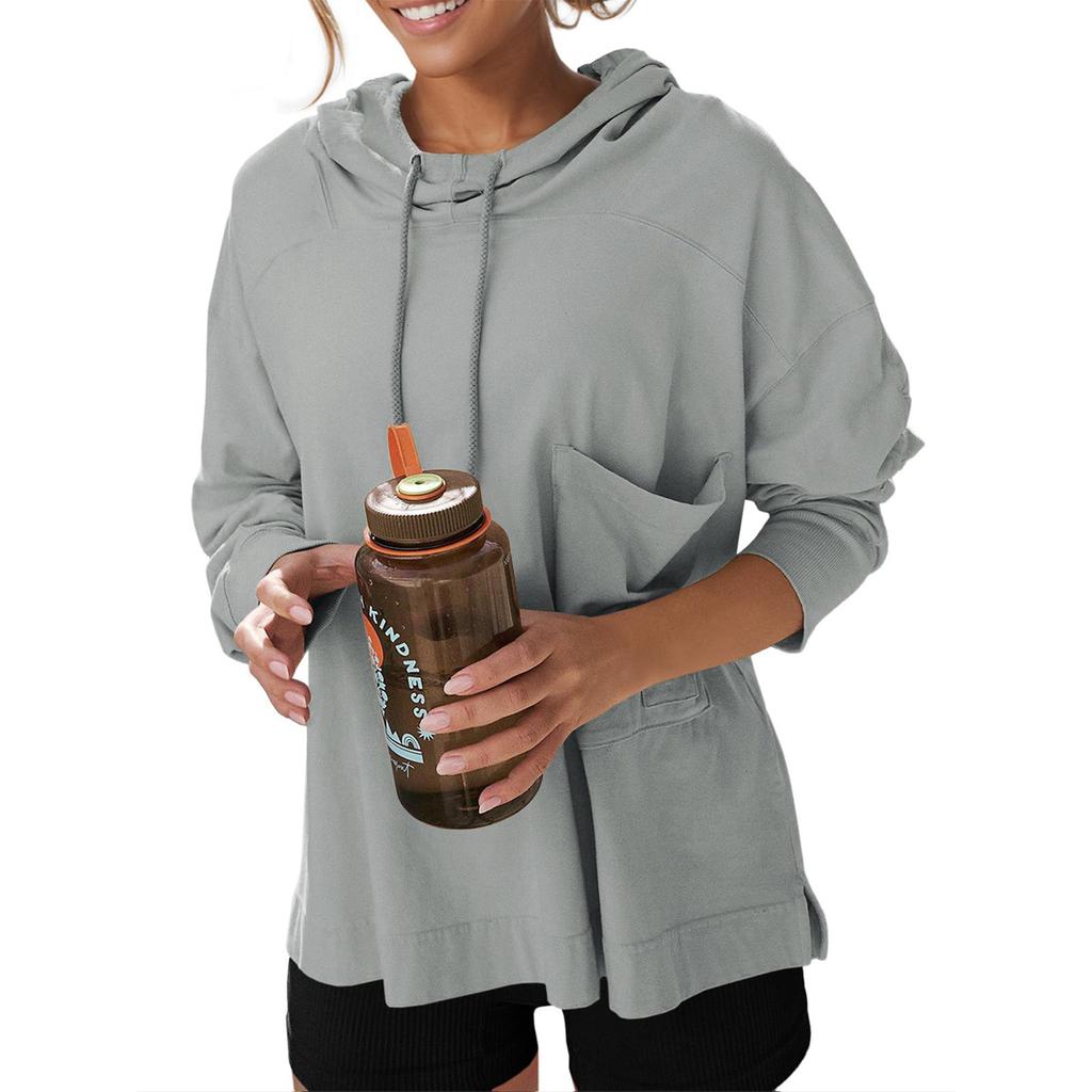 Женские негабаритные толстовки с длинными рукавами, повседневная свободная толстовка с капюшоном и завязками с боковыми разрезами для тренировок