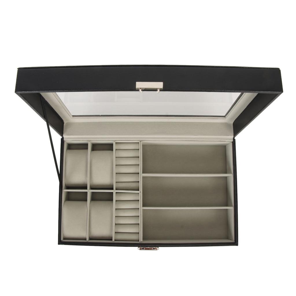 Men Jewelry Box Watch Glasses Rings Storage Organizer Versatile Jewelry Case with Metal Decoration