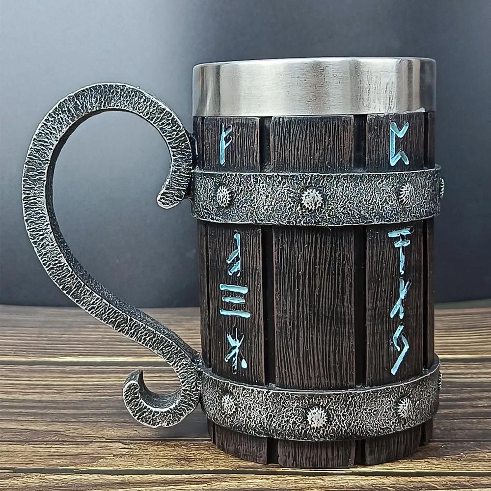 Винтажная дубовая бочка Viking, пивная кружка с вкладышем из нержавеющей стали, кофейная чашка, чайная кружка, большая вместительная кружка, подарок для паба-бара