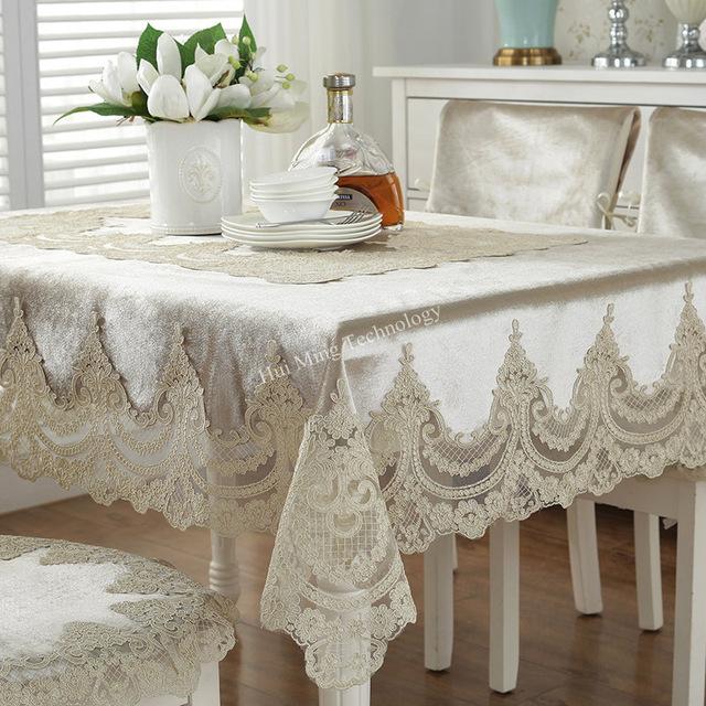 Table Cloth Gold Velvet Rectangle White Retro Thick Europe Luxury Embroidered Table Dining Table Cover Chair Lace Tablecloth