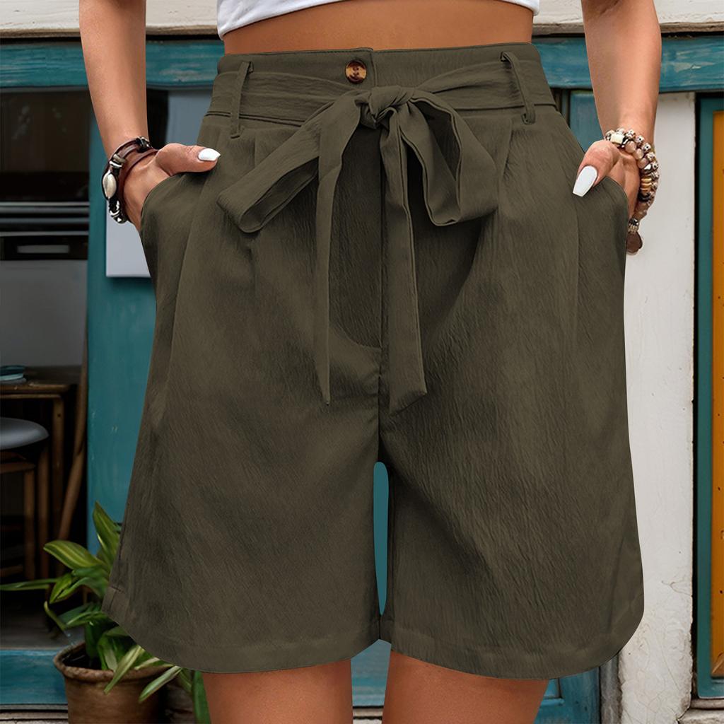 Women's Casual Pants Children's Tie Elastic Waist Solid Color Five-minute Pants Wide-leg Shorts