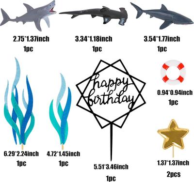 9 шт. Топпер для торта Акула, Фигурки акул, Украшение для детей, Детский душ, Тема Океана, Вечеринка по случаю дня рождения