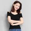 Off Shoulder Sling Short Sleeve Women T-shirt Summer Solid Color Slim Pullover Top Streetwear