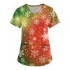 Women's Cute Printed Work Clothes V-neck Double Layer Pockets Basic Short Sleeve Top Pullover Christmas