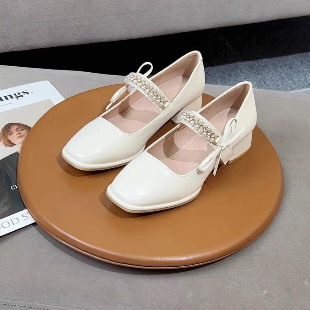 Туфли Мэри Джейн на высоком каблуке, женская мода, универсальные, толстые, средние, квадратные, с мягкой подошвой, французские, маленькие, кожаные, женские