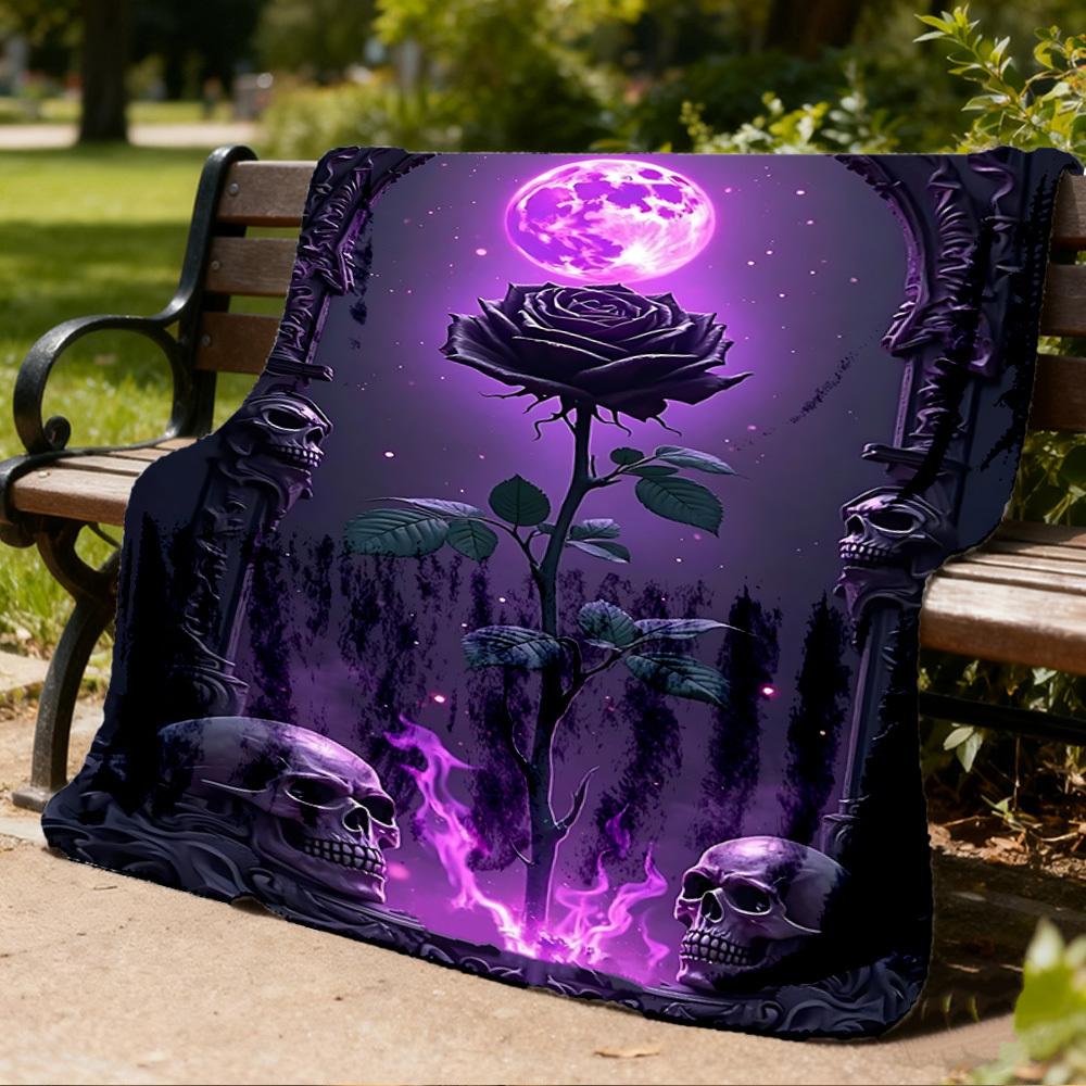 1pc Gothic Rose Outdoor Blanket - Lightweight Flannel Throw For Travel, Camping, Gifts For Family Or Friends yy251114185