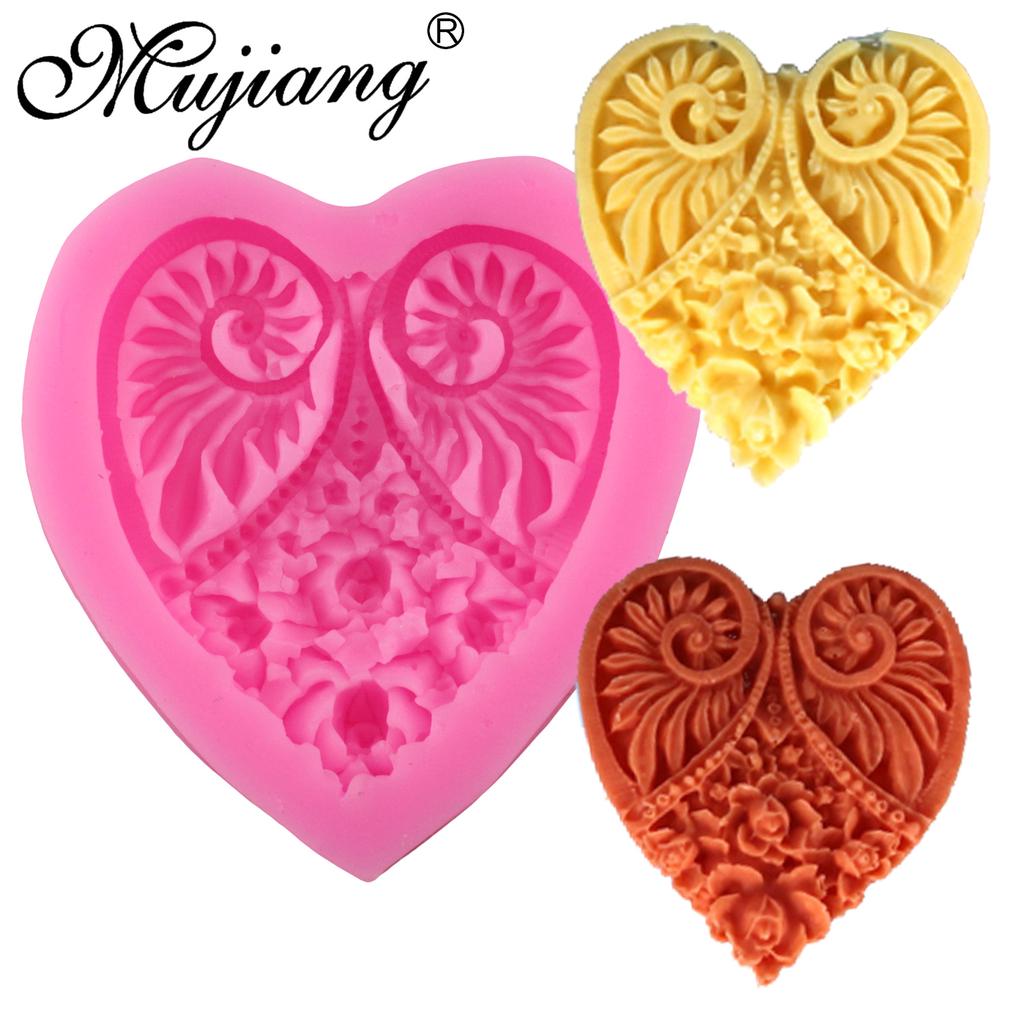Силиконовые формы Сердце Роза Кружева Свадебный кекс Помадка Инструменты для украшения торта Gumpaste Шоколадная форма
