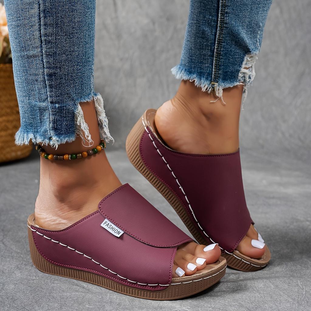 Женские модные однотонные тапочки - удобная поддержка свода стопы, дышащие уличные тапочки, стильные, сандалии с открытым носком и ремешком сзади на среднем каблуке