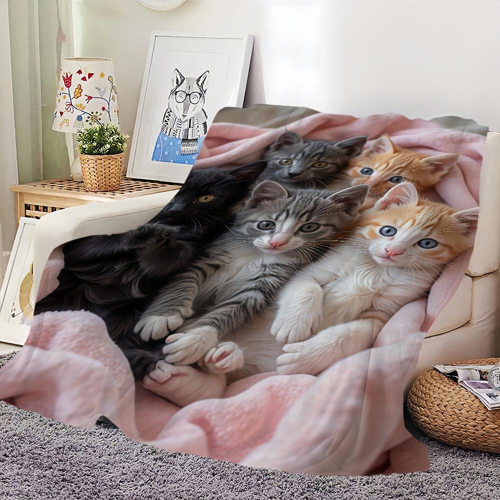 6 Очаровательных Котят Плед с Принтом Кошек для Мягкого Пледа для Пикника Постели Дивана Дома Спальни Уютный Теплый Комфортный