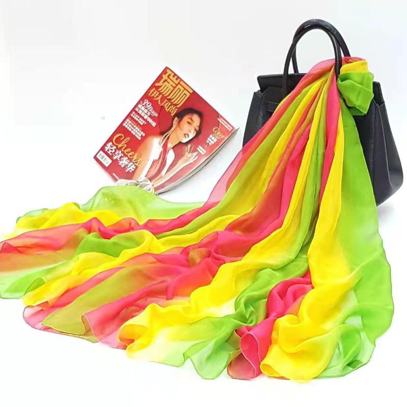 Шелковый шарф для лета Универсальный марлевый шарф для женщин Тонкий летний Очень большой Защита от солнца Тонкое пляжное полотенце Шарф-шаль с градиентом цвета