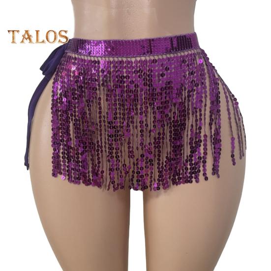 Юбка с пайетками и кисточками, блестящая мини-юбка для танца живота, бахрома, шарф на бедра для рейв-фестиваля, клубная одежда, костюм для выступлений на вечеринке