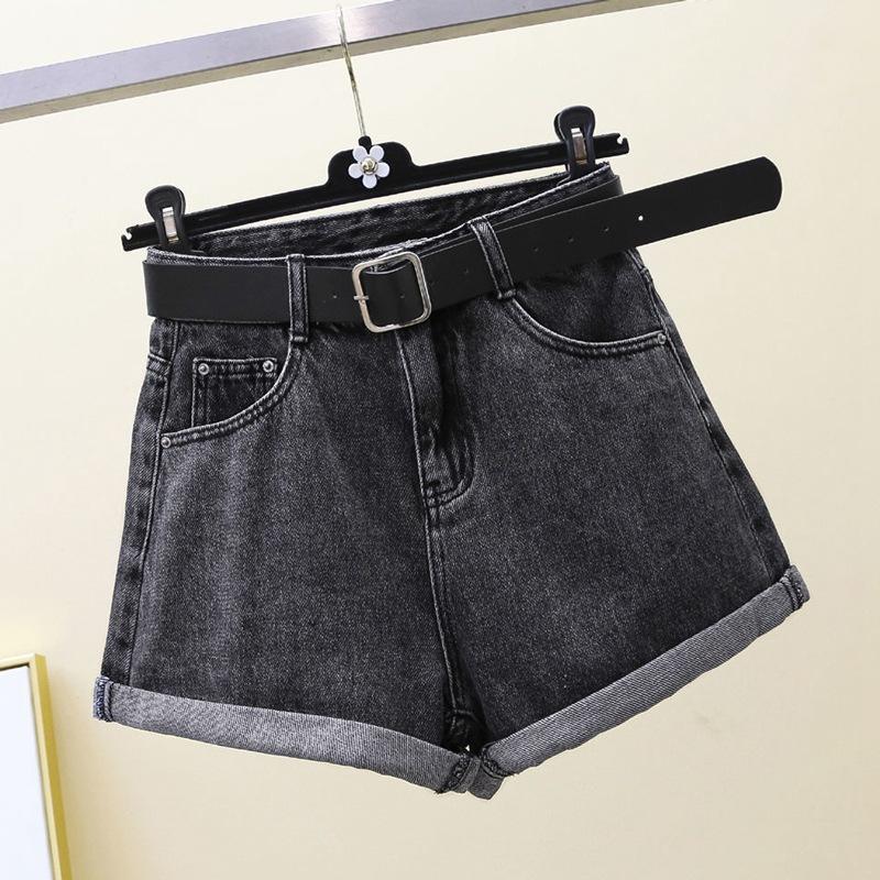 Classic and Minimalist Fashion Versatile Summer High-waisted Black Gray Female Rolled Edge Loose Thin A-line Wide-leg Denim Shorts Individuality