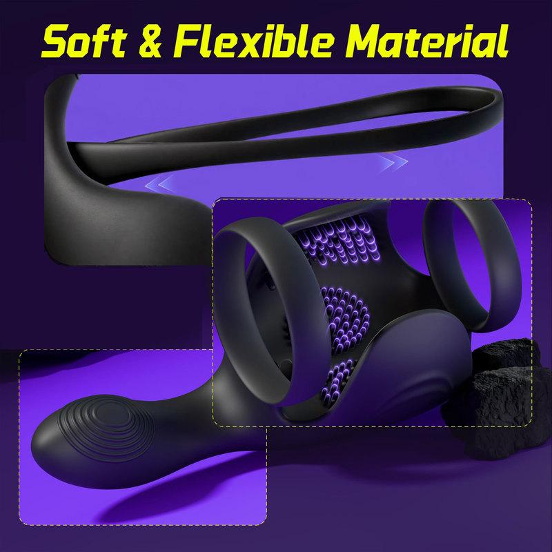 Vibrating Penis Cock Ring Testicle & Perineum Stimulation 10 Vibrating Stretchy Dual Penis Ring for Couples Enhanced Erection