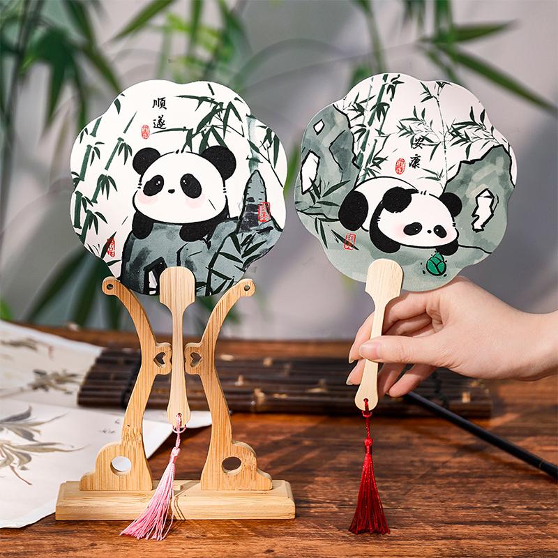 Трендовый ретро веер-шар с кисточкой в виде панды, танцевальный ручной веер, аксессуары для свадебной вечеринки, ципао, костюм тан