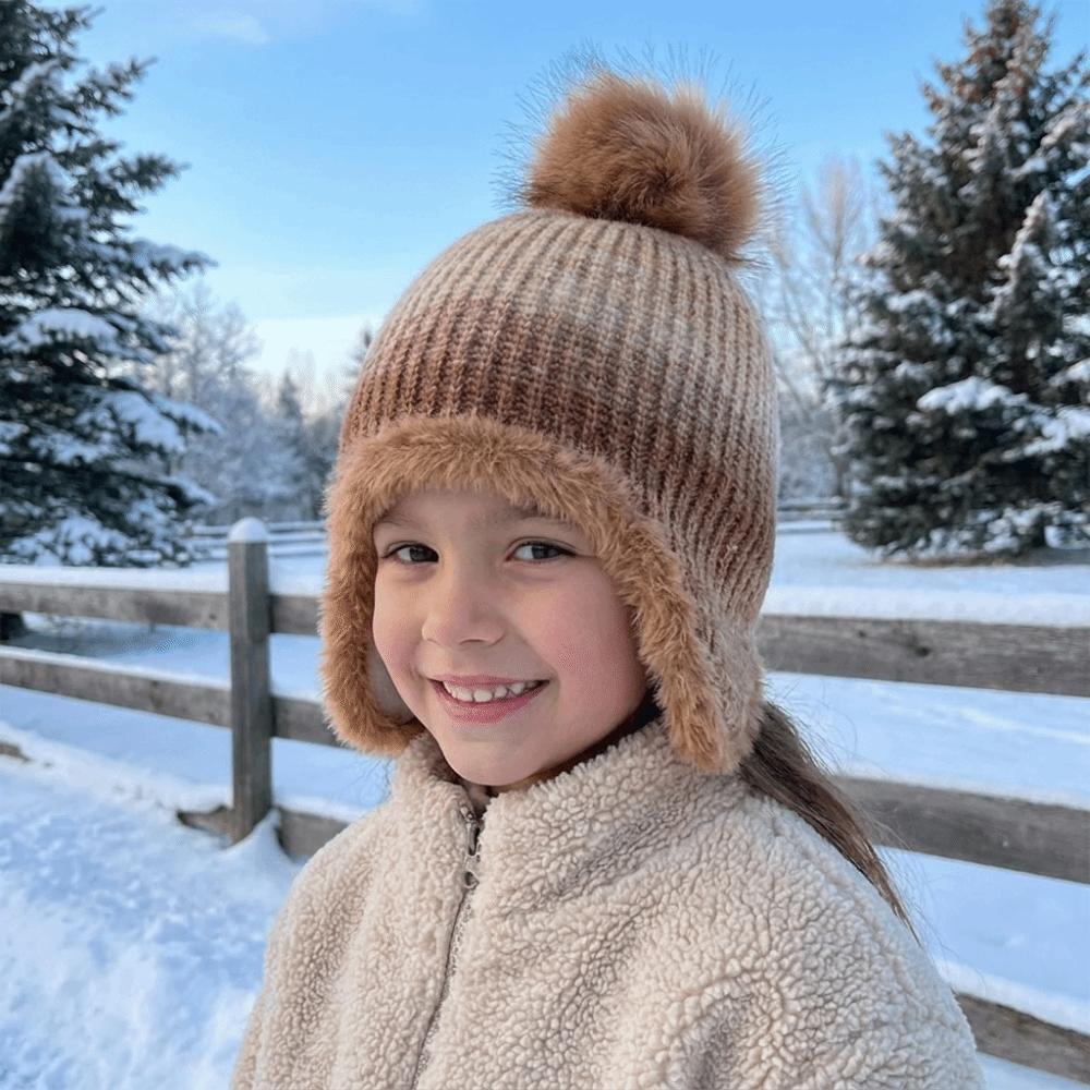 Multicolor Kids Knitted Hat Hairball Beanie Cap Cute Knitted Bucket Hat Autumn