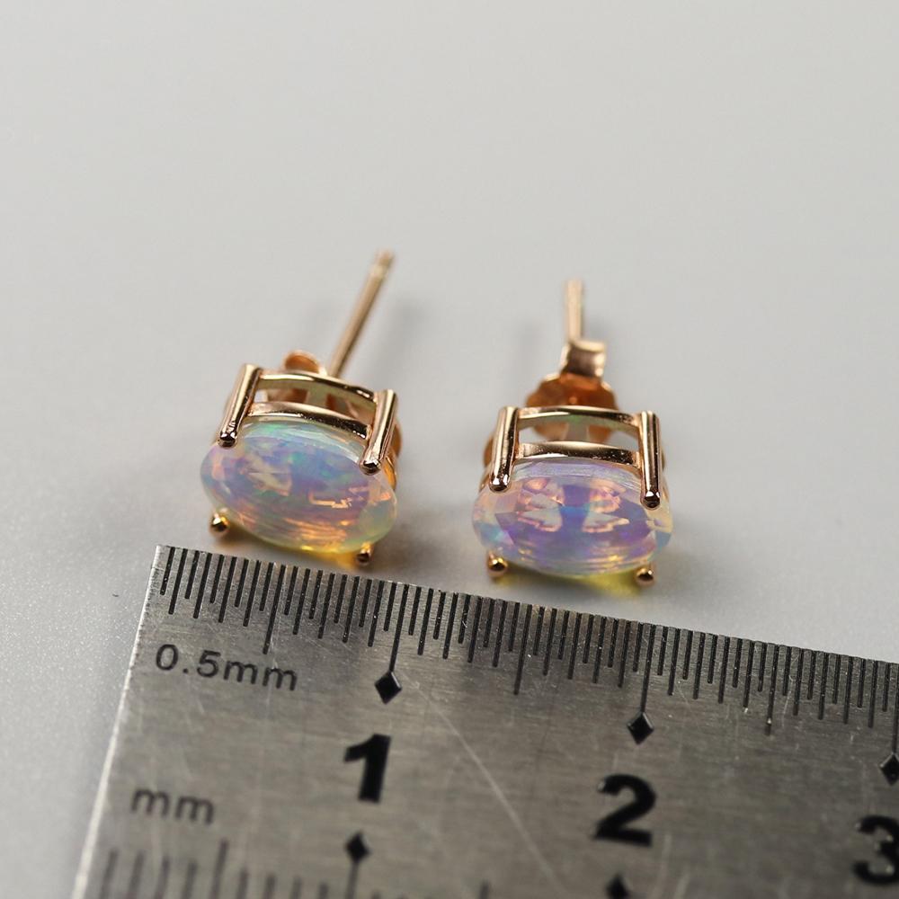 Bolaijewelry Серьги из натурального эфиопского опала 1 карат, овальные, 5*7 мм, драгоценный камень, простой дизайн, серьги из стерлингового серебра 925 пробы, ювелирные изделия для девочек и женщин