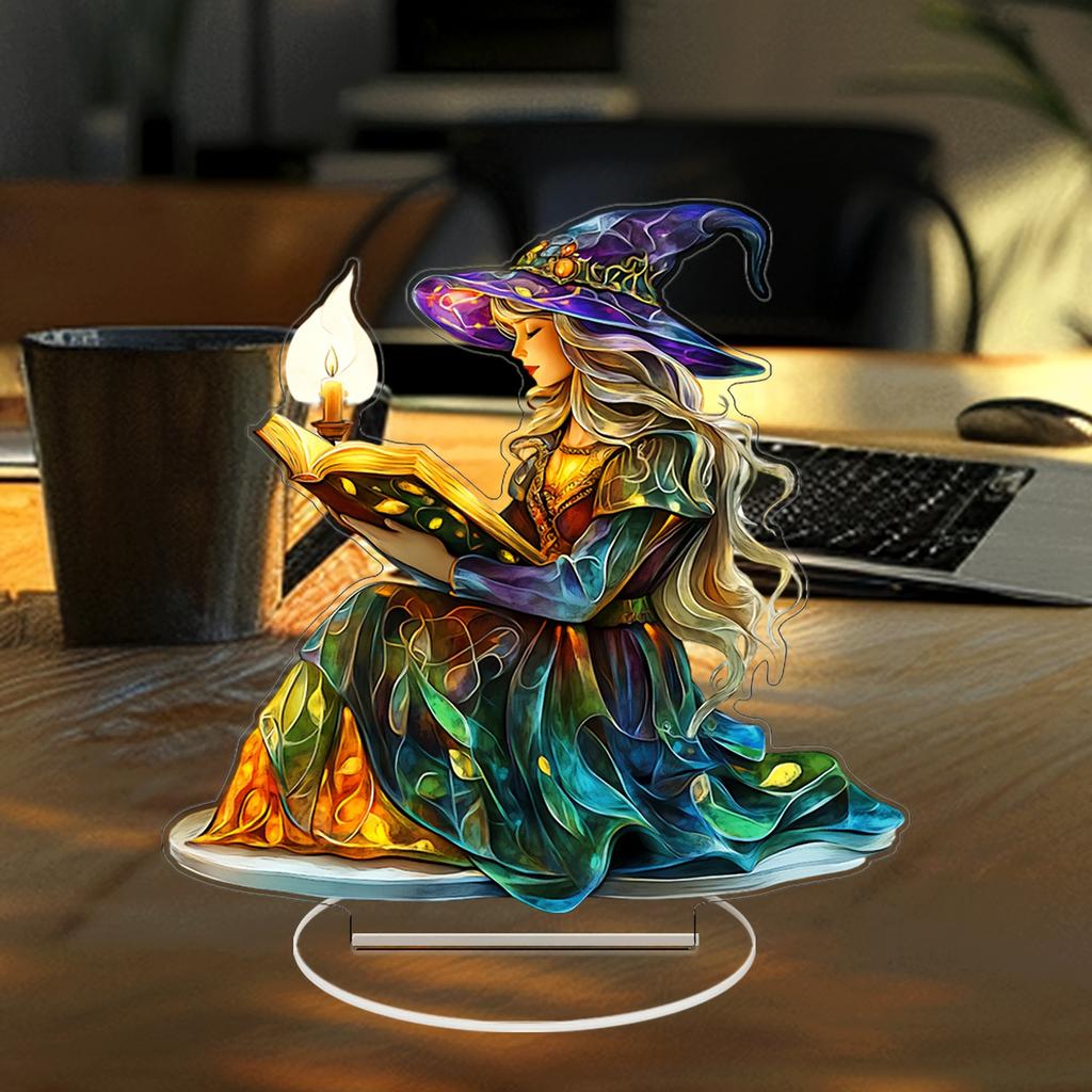 2D Flat Witch Reading Spell Book Acrylic Desktop Decoration