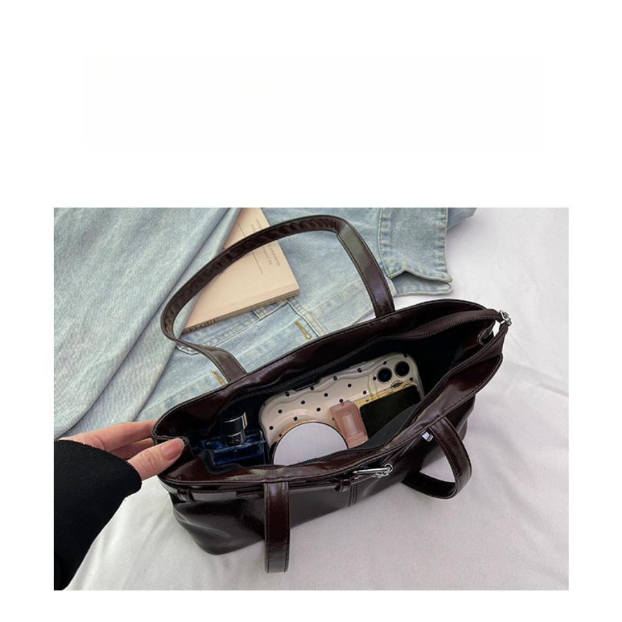Chic Minimalist Solid Color Shoulder Bag New Retro Faux Leather Handbag Trendy Street Style Commuter Purse KTB