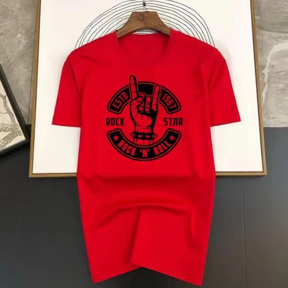 Rock Star Print Men T Shirts Korean Fashion Summer TShirt Casual Clothing Harajuku Short Sleeve Tops Tees Men's