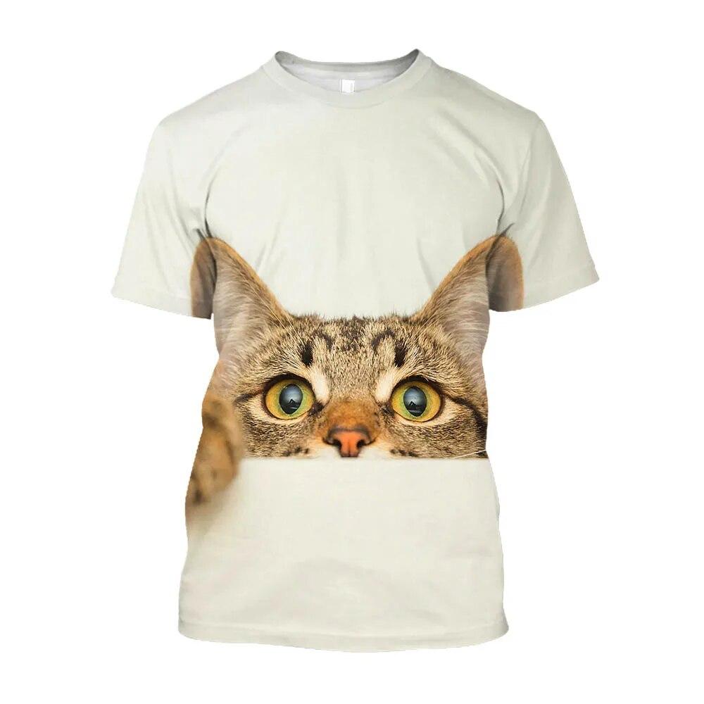 Футболки большого размера с милым котом и принтом животных, мужская уличная одежда, корейская модная футболка Kawaii, молодежная одежда, топы