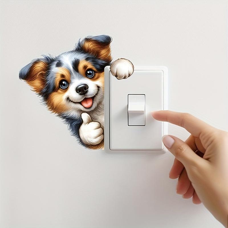 Adorable Dog Pattern Stickers for Ceramic Surfaces Self-Adhesive Decorative Lightly Glossy Animal Themed Toilet Seat Cover Art with Unique Design