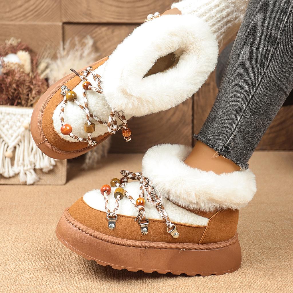 2025 New Women Boots Round Toe Outdoor Thick Bottom Shoes for Women Cross Strap Decoration Short Plush Snow Boots Women