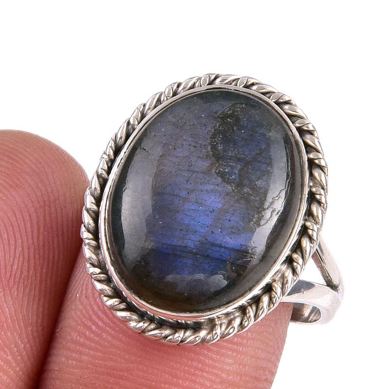 Natural Labradorite Gemstone 925 Solid Sterling Silver Jewelry Ring Size 9 E5P53