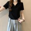 Pullover Y2k Crop Tops Women V-neck Flip Neck Blouses Fashion Short Sleeve T Shirt  Female