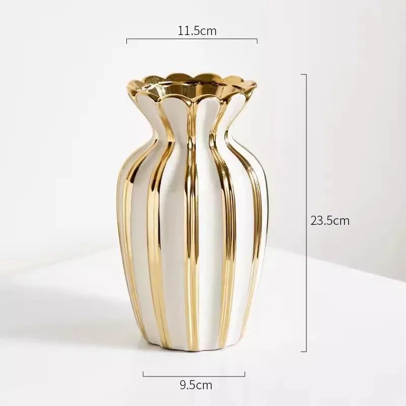 Nordic Retro Gold Painted Cream White Ceramic Living Room Coffee Table Arrangement Vase Girl Flower Pot Home Decor